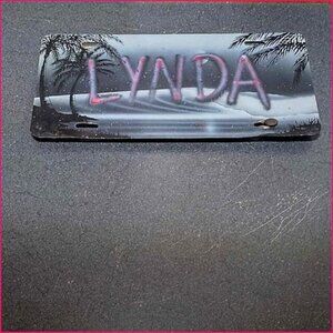 Vintage Personalized Airbrushed Metal License Plate  - Lynda